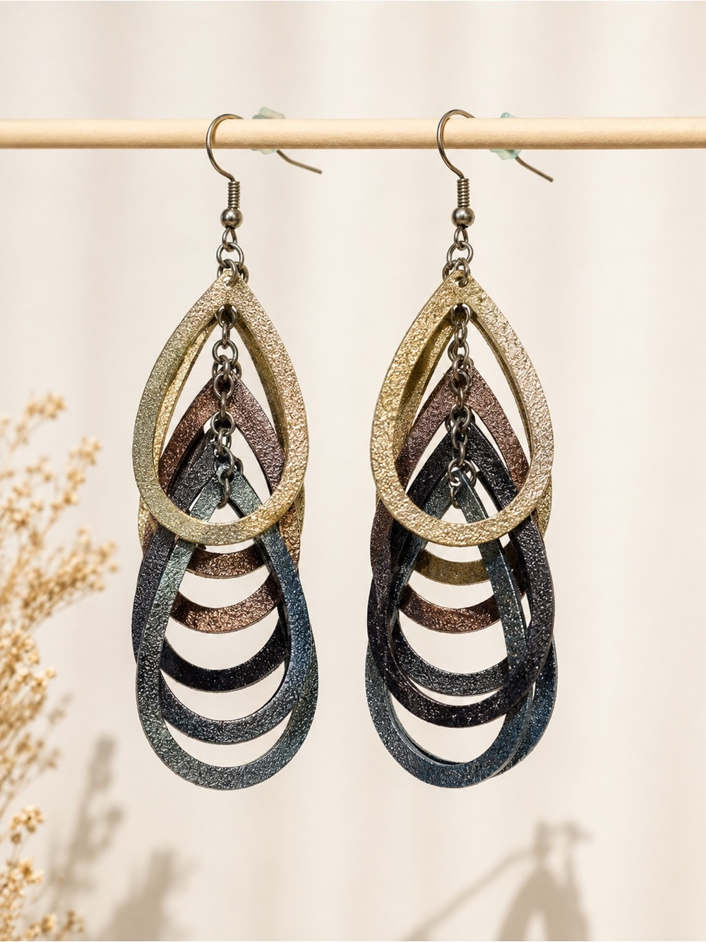 Y2K Layered Teardrop Dangle Earrings Metallic Sparkle Statement Earrings